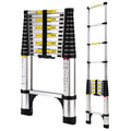 HBTower 12.5 FT Telescoping Ladder,  Aluminum Lightweight Extension Ladder with 2 Triangle Stabilizers, Heavy Duty 330lbs Max Capacity, Multi-Purpose Collapsible Ladder for RV or Outdoor Work