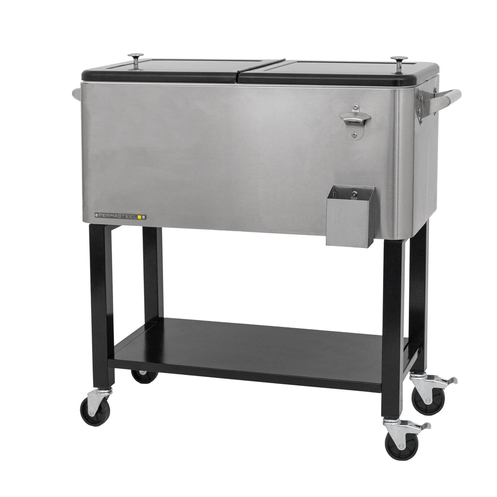 Permasteel 80-Qt Outdoor Steel Patio Cooler with Removable Basin, Rolling Cooler with Wheels, Teal Green