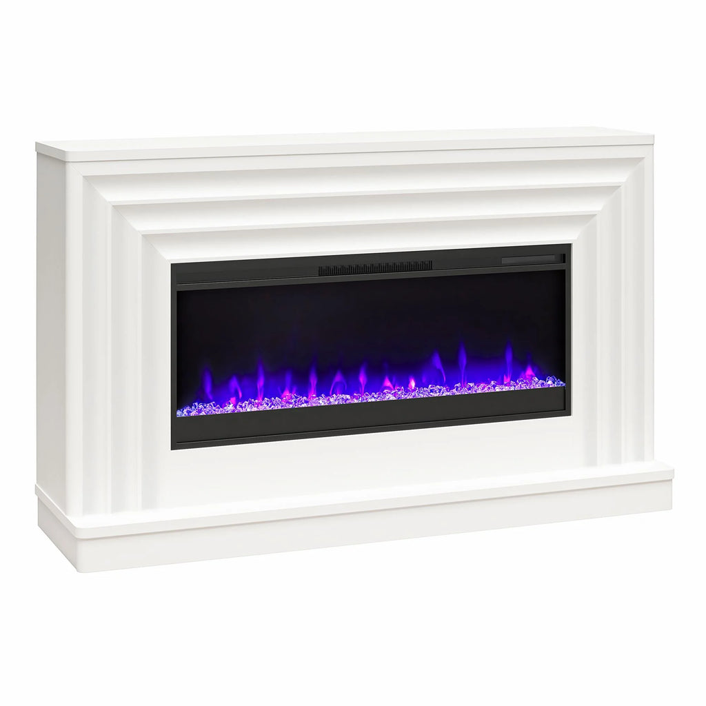 CosmoLiving by Cosmopolitan Rene Electric Fireplace Mantel 65" TV Stand with Multi-Color Flame and Crystal Ember Bed, Black