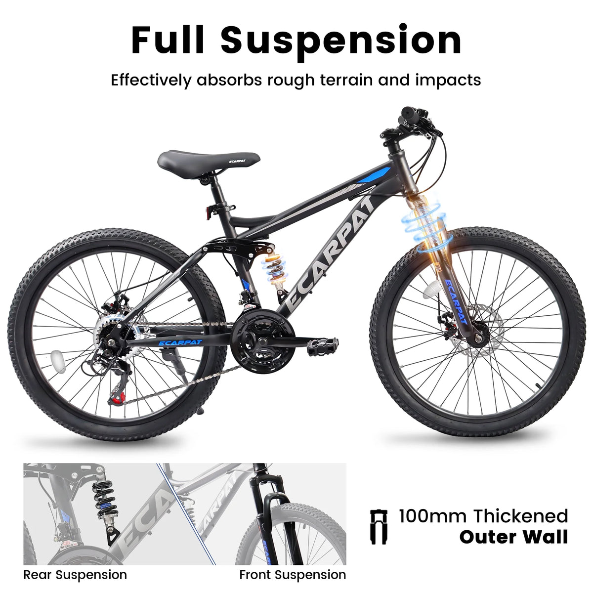 27.5 inch Full Suspension Mountain Bike, Front and Rear Dual Shock Absorbers, Mechanical Disc Brakes, 21-Speed, Suitable for Men and Women, Ideal for Travel and Fitness Enthusiasts