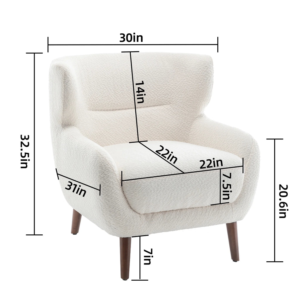 ALEAVIC White Accent Chair Upholstered Armchair with Solid Wood Legs