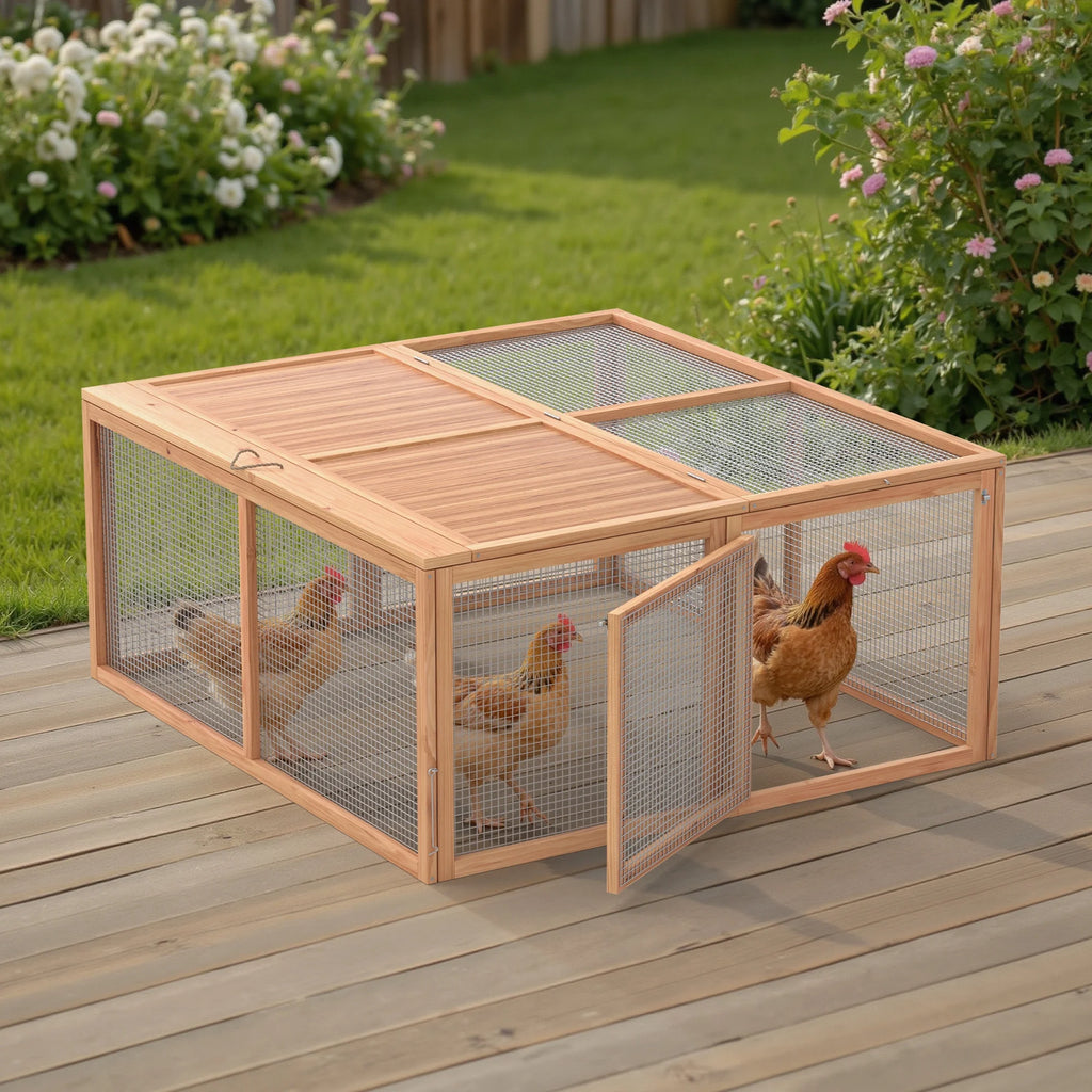 Portable Chicken Coop Run Rabbit Hutch Outdoor Small Animal Cage House Wooden Poultry Enclosure for Bunny, Duck, Chick, Quail, No Assembly Required