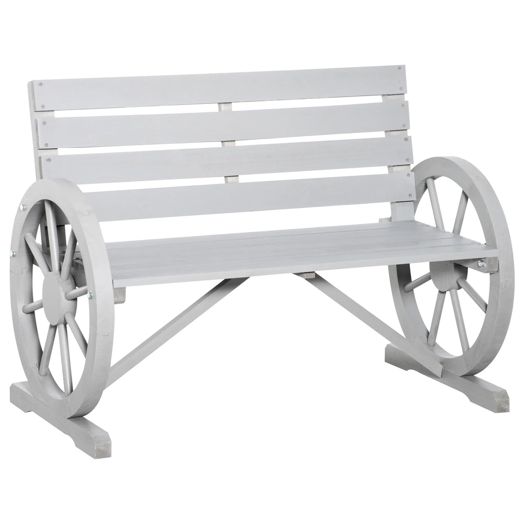 Outsunny Wooden Wagon Wheel Bench Rustic Outdoor Patio Furniture, 2-Person Seat Bench with Backrest Carbonized