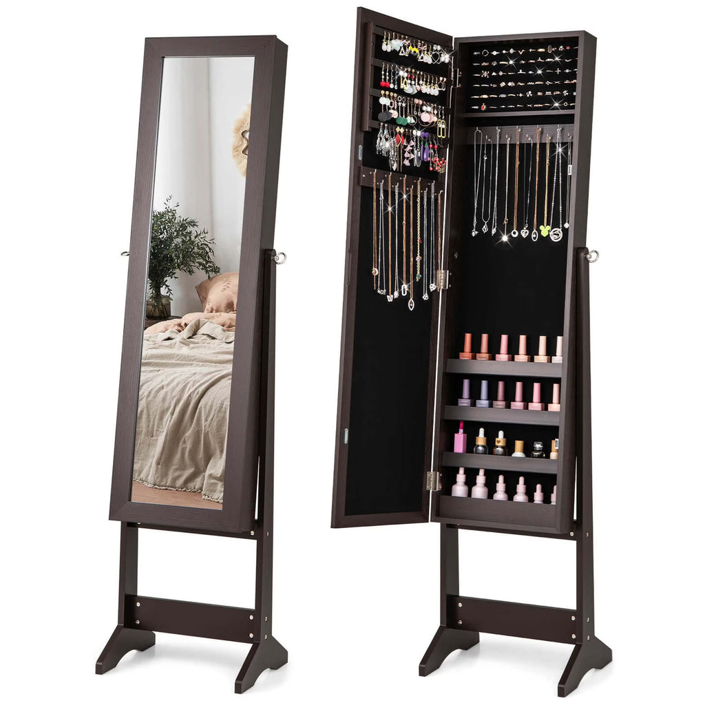 Costway Jewelry Mirrored Cabinet Armoire Organizer Storage Box w/ Stand Christmas Gift