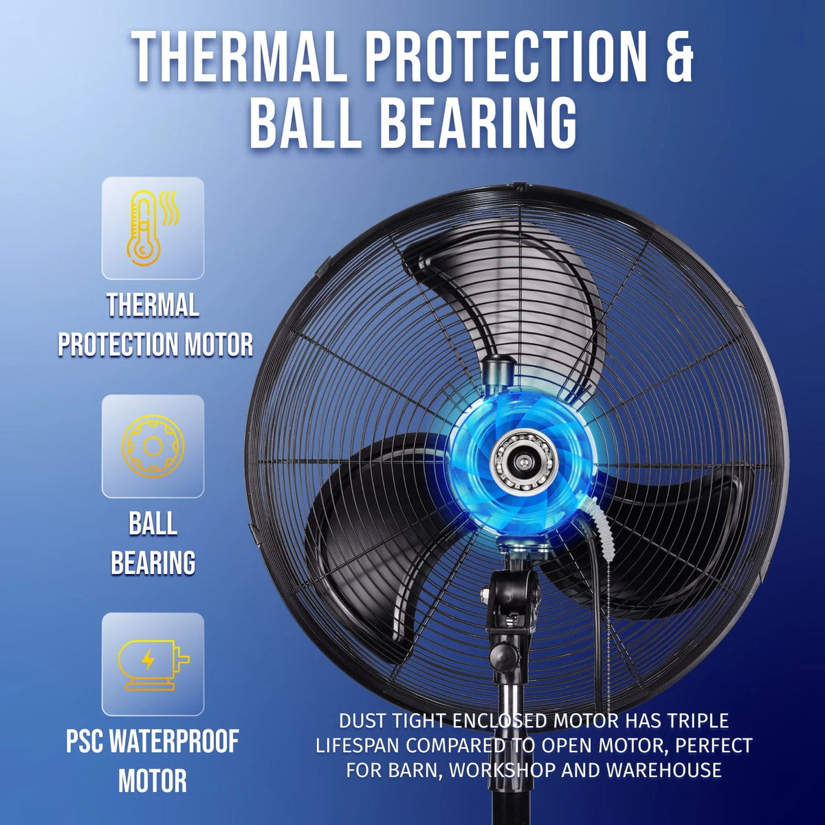 Tornado - 20 Inch High Velocity Metal Oscillating Pedestal Fan - Commercial, Industrial Use Water-Resistant