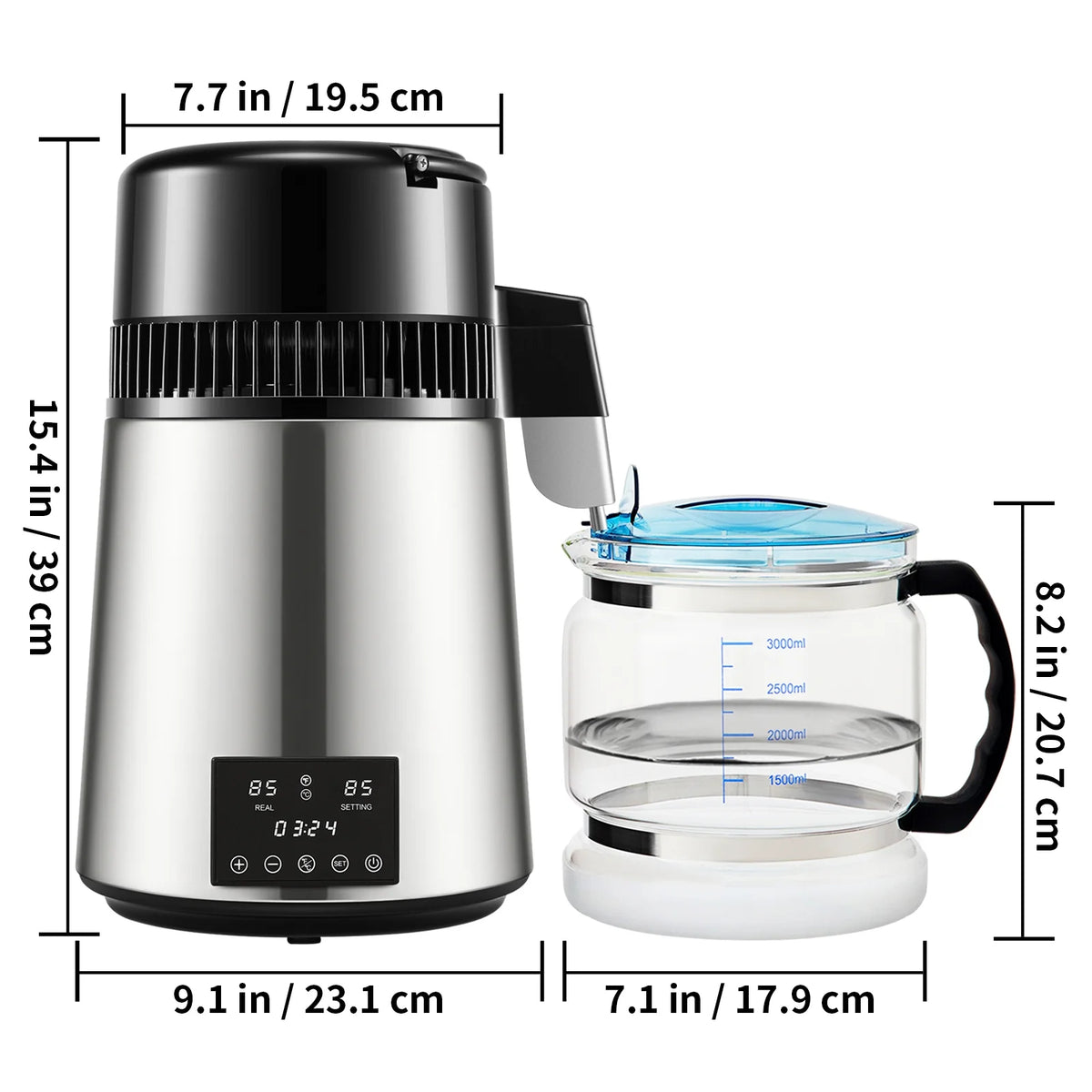 KFFKFF Water Distiller Distilled Water Maker Machine 4L/1.1Gal  0.3Gal/H Output, 750W Power, 0-99H Adjustable Timing