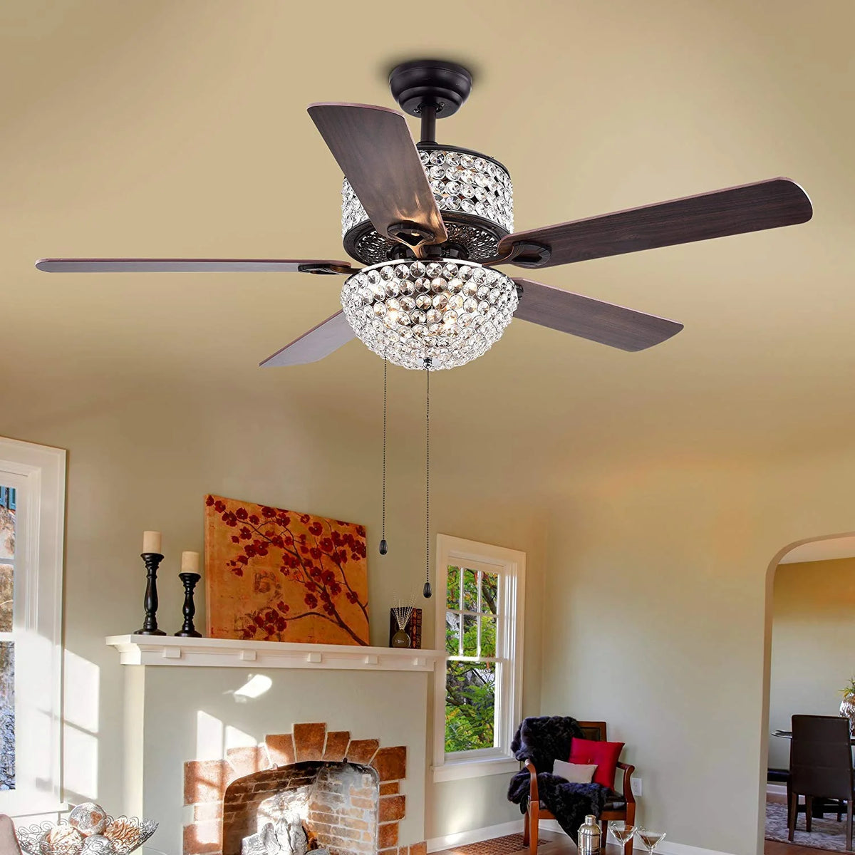 Laure Crystal 6-light Crystal 5-blade 52-inch Ceiling Fan (Optional Remote)