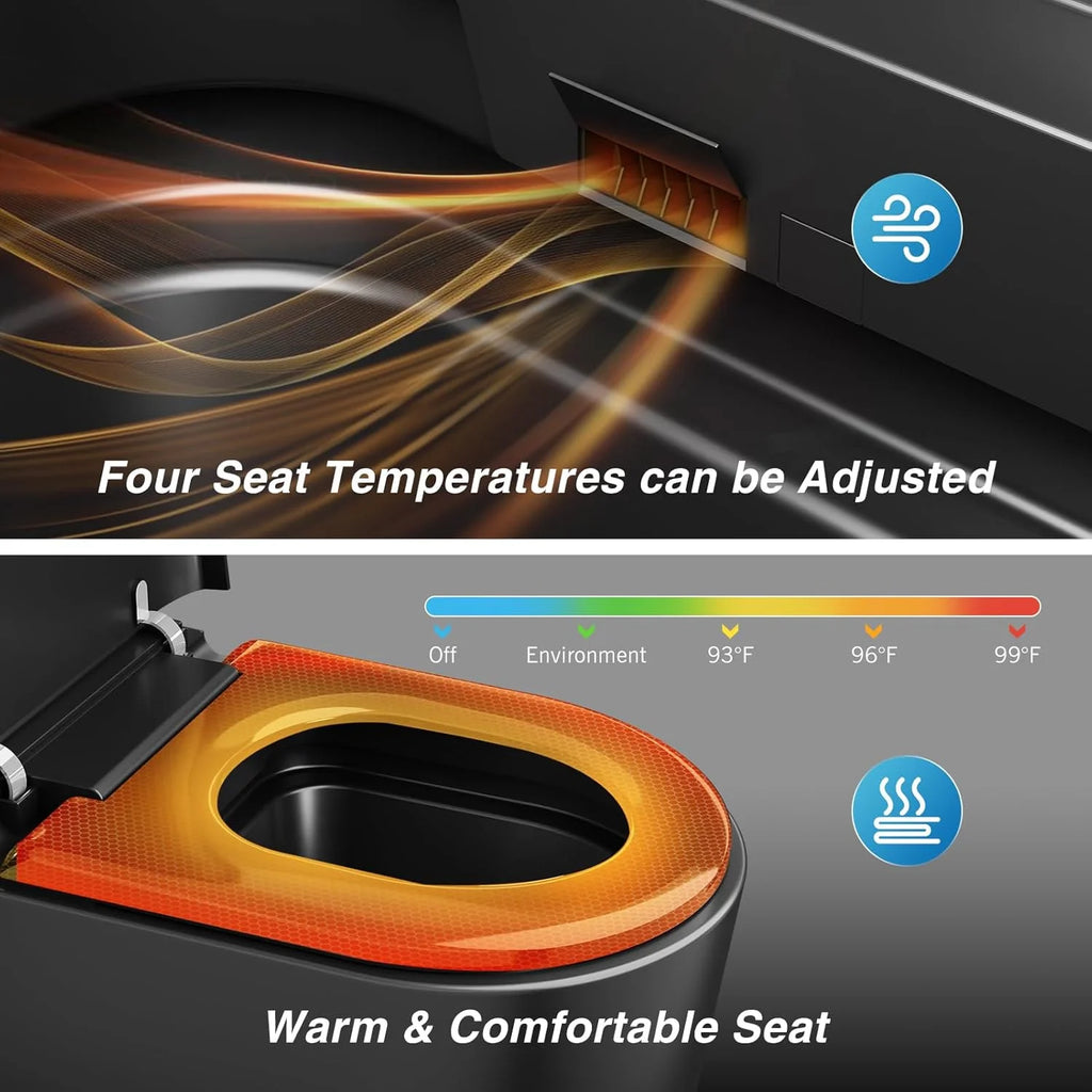 LALAHOO Smart Toilet with Bidet Built in, Auto Open & Close, Elongated Heated seat, Foot Sensor Flush, LED Display, Warm Water Wash, Dryer, Night Light, Black