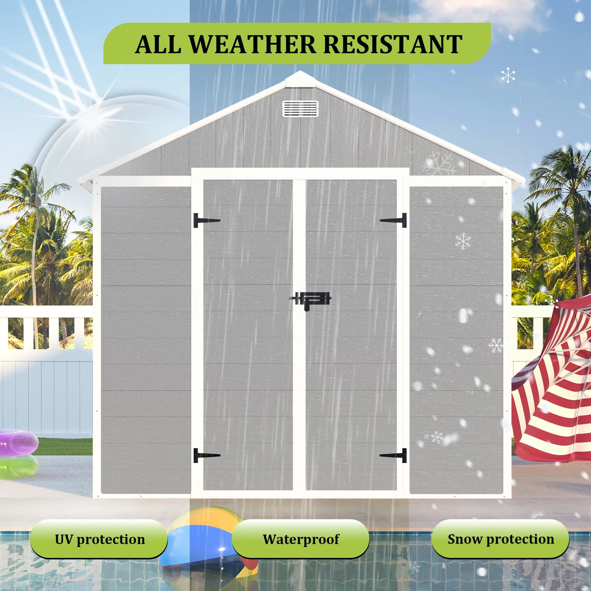 Outdoor Shed & Storage, Seizeen All-Weather Plastic Sheds 82'' H, Sloped Top Garden Shed with Window, Heavy-Duty Resin Outdoor Storage W/Floor, Gray