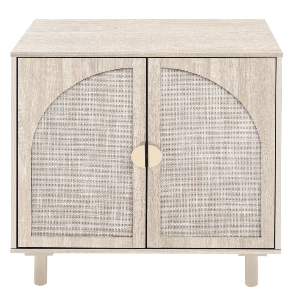 Tcbosik Rattan Storage Cabinet, Boho Sideboard Buffet Cabinet, Accent Cabinet with 2 Doors and Adjustable Shelves, Living Room, Kitchen, Dining Room, Hallyway, Black