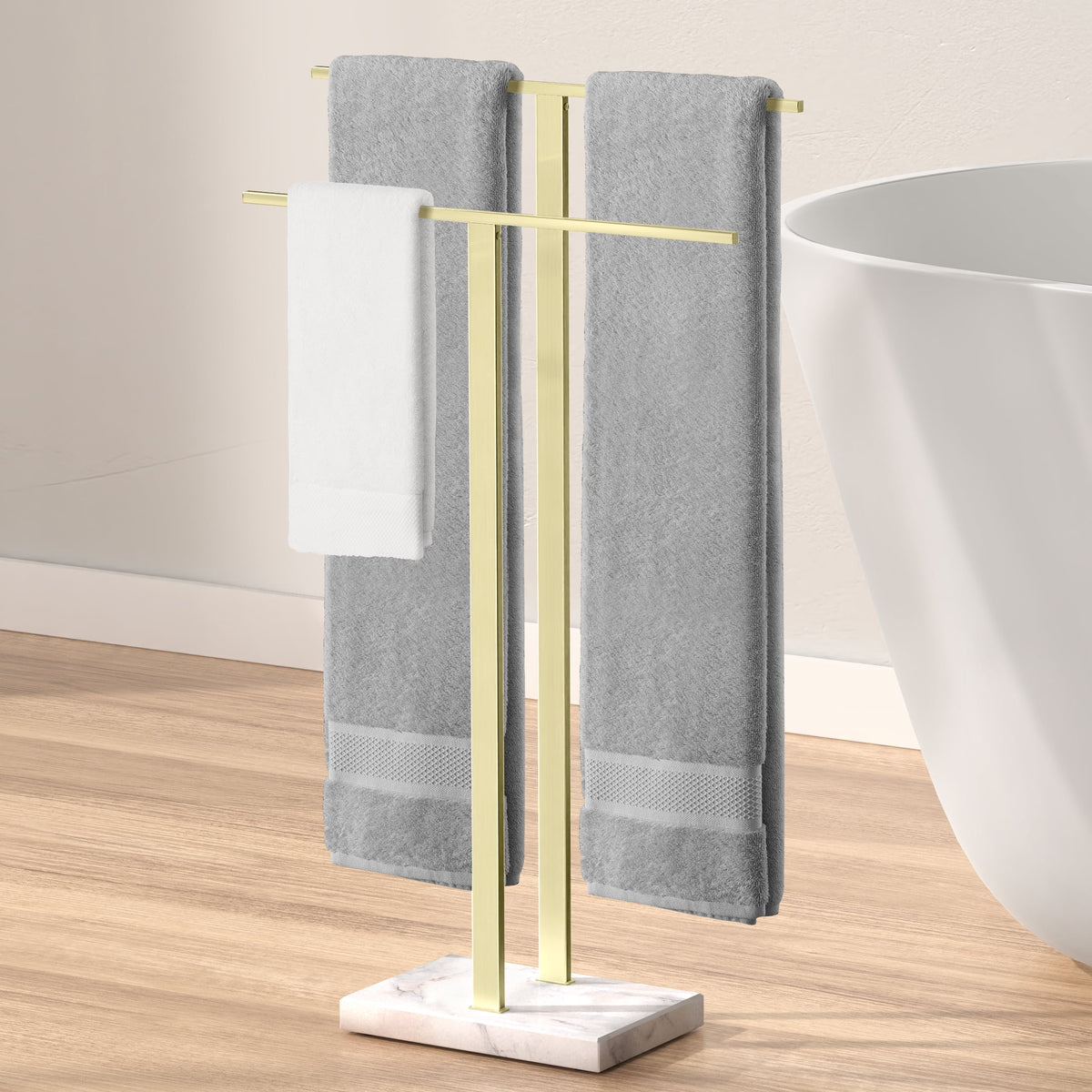 KES Freestanding Towel Rack for Bathroom 2-Tier, Floor Towel Stand with Heavy Marble Base, 18/8 Stainless Steel Brushed, WMBTR003BS