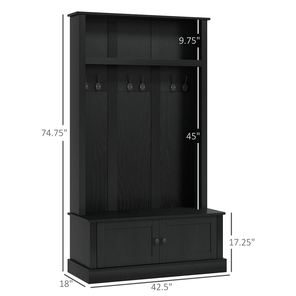 HOMCOM Hall Tree, Entryway Bench w/ Coat Rack, Shoe Cabinet, Black
