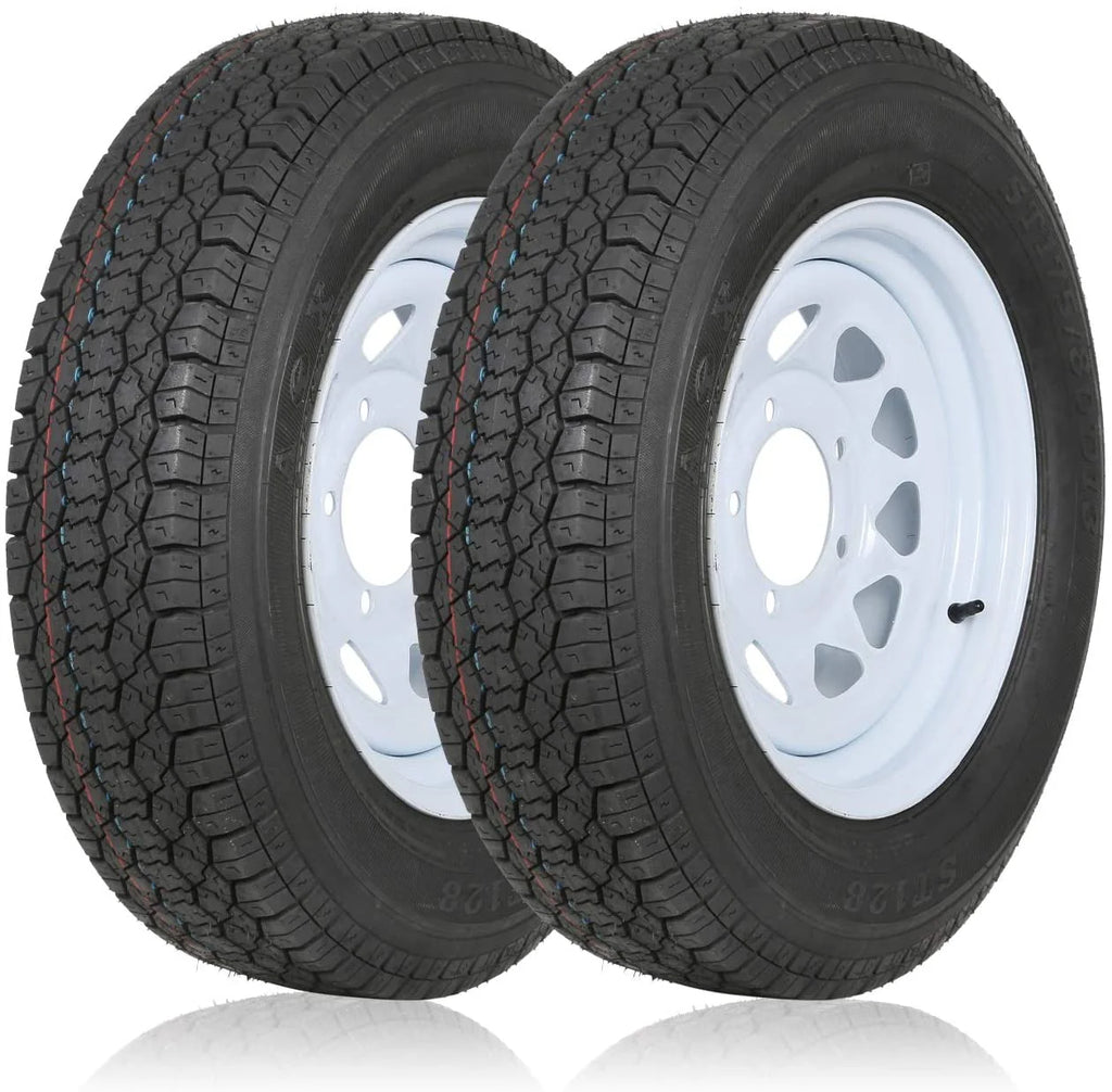 WEIZE ST175/80D13 Trailer Tires With 13" White Wheel - 5 on 4-1/2 - Load Range C, 6PLY, Set Of 2