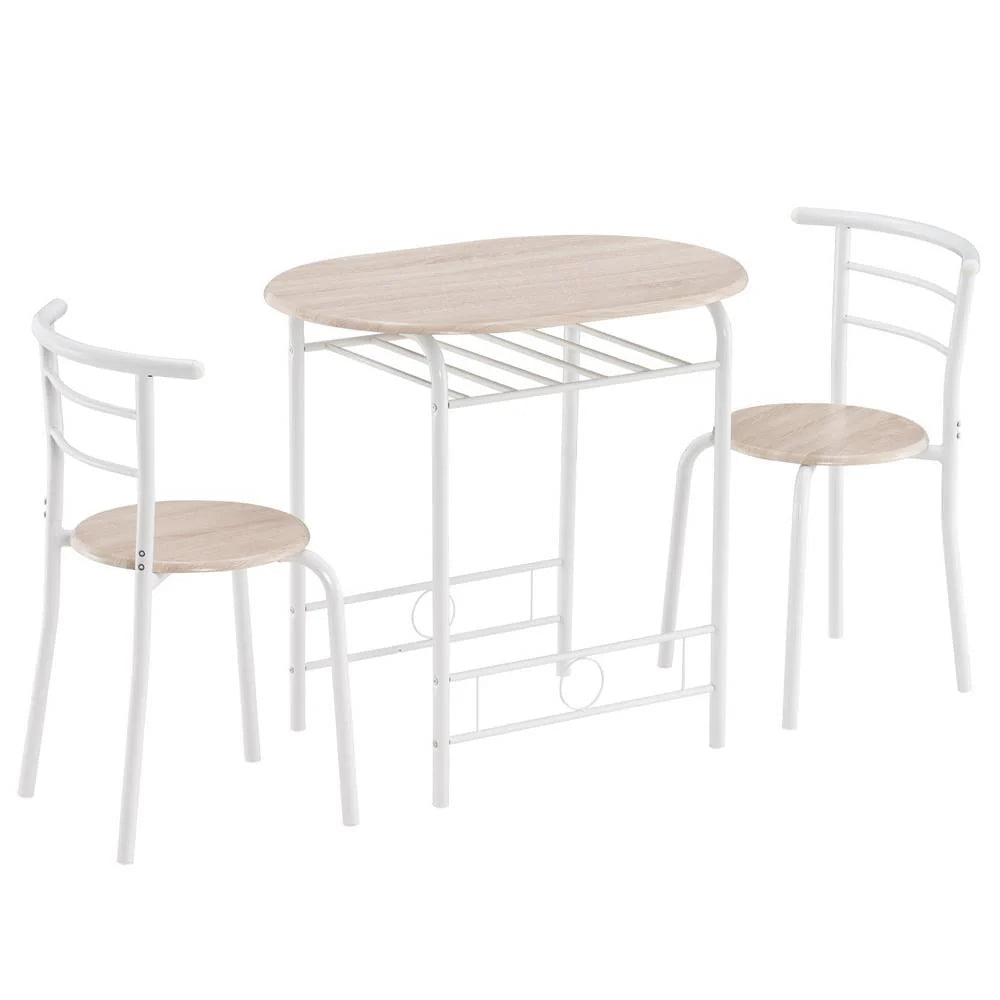 Zimtown 3 Piece Dining Set Compact 2 Chairs and Table Set with Metal Frame and Shelf Storage Bistro Pub Breakfast Space Saving for Apartment and Kitchen