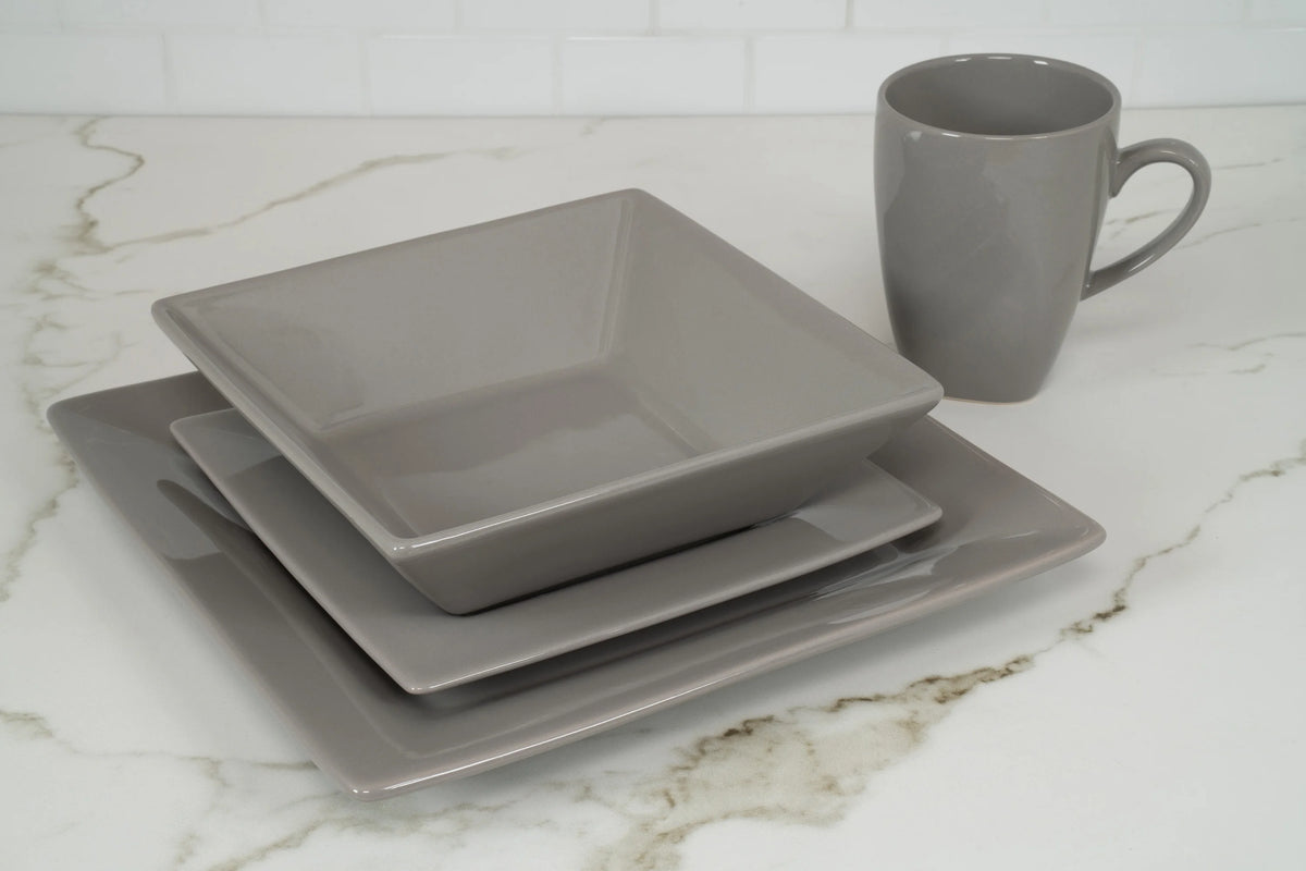 10 Strawberry Street Nova Square 40 Piece Stoneware Dinnerware Set, Gray
