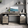Bestier 59�� Computer Desk with 4 Drawers, Office Executive Desk with File Drawer, Keyboard Tray for Home Office, Gray