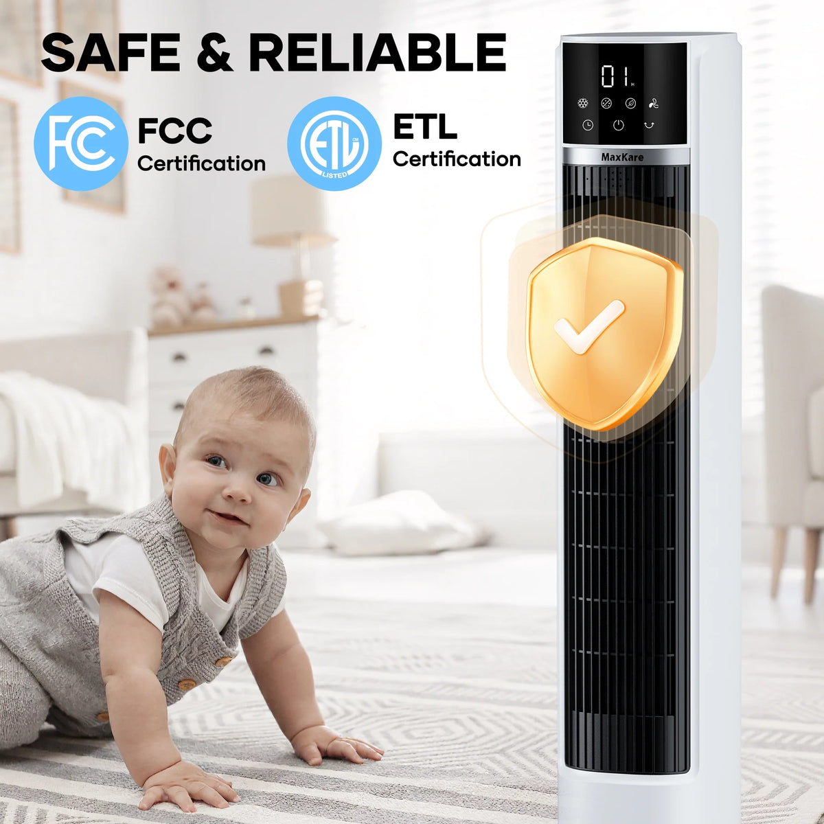 MaxKare 3-in-1 Tower Fan, Air Cooler with FCC & ETL, Humidifier for Office & Bedroom, 40'' High, White