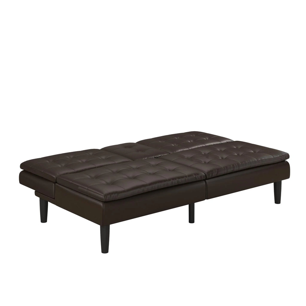 Mainstays Memory Foam 71.5" Futon with Cupholder and USB, Black Faux Leather