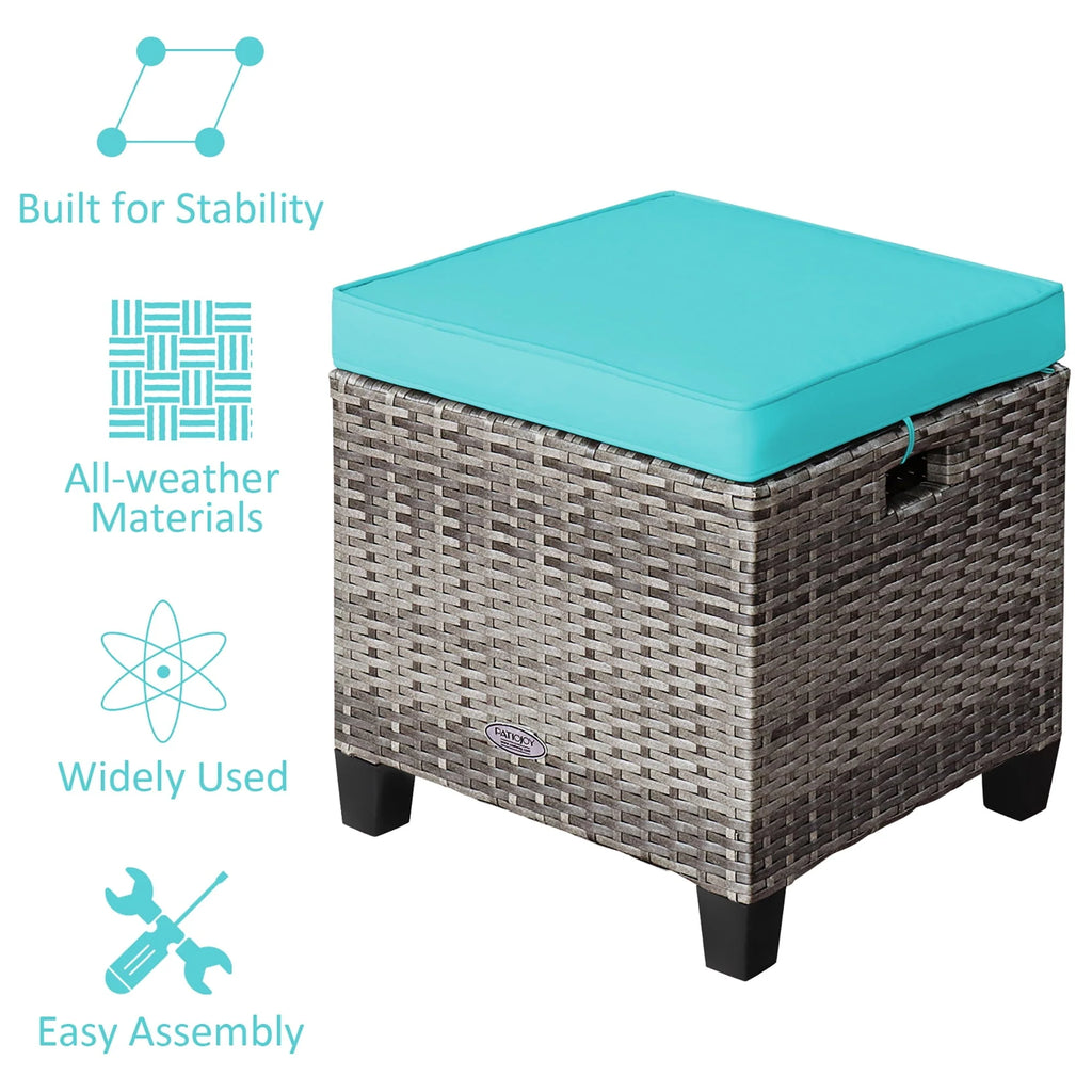Costway 2PCS Patio Rattan Cushioned Ottoman Seat  Foot Rest TableTurquoise