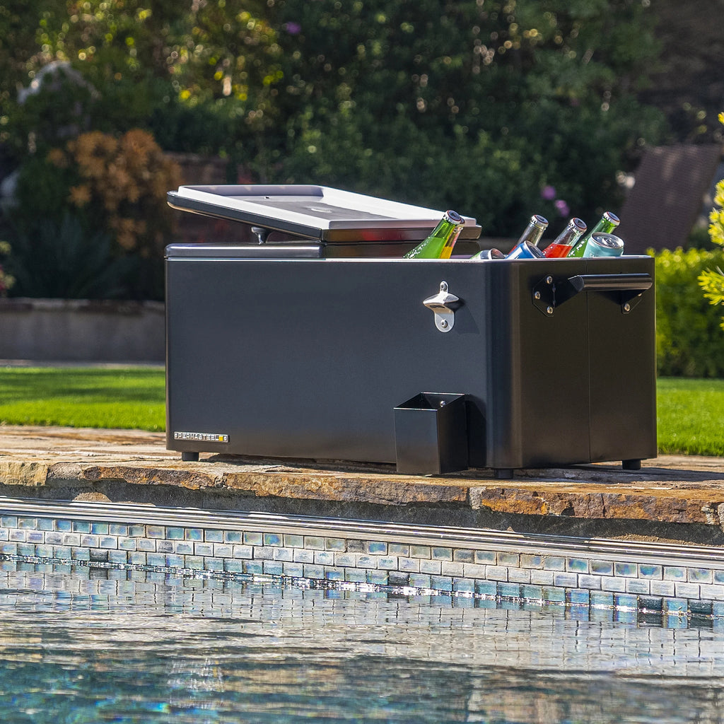 Permasteel 80-Qt Outdoor Steel Patio Cooler with Removable Basin, Rolling Cooler with Wheels, Teal Green