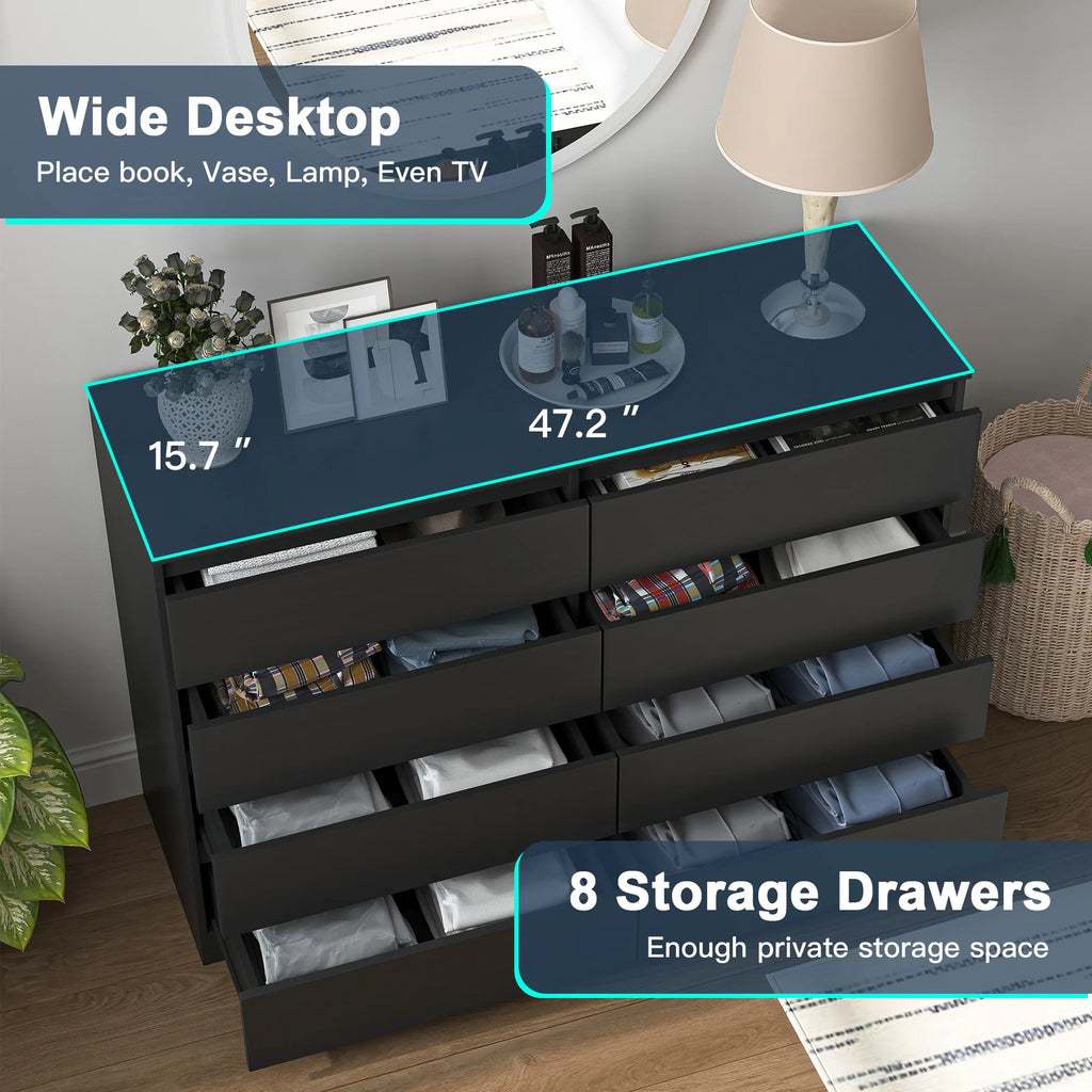 Resenkos Modern Mid Century 6 Drawer Wide Dressers Chests for Bedroom, Chest of Drawer Organizer Grey