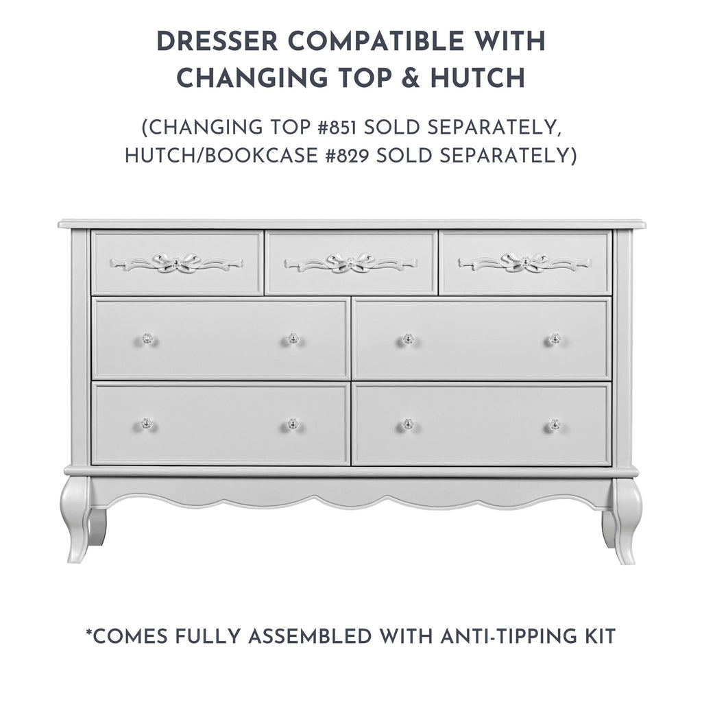 Evolur Aurora 7-Drawer Double Dresser in Ivory Lace, Spacious Drawers