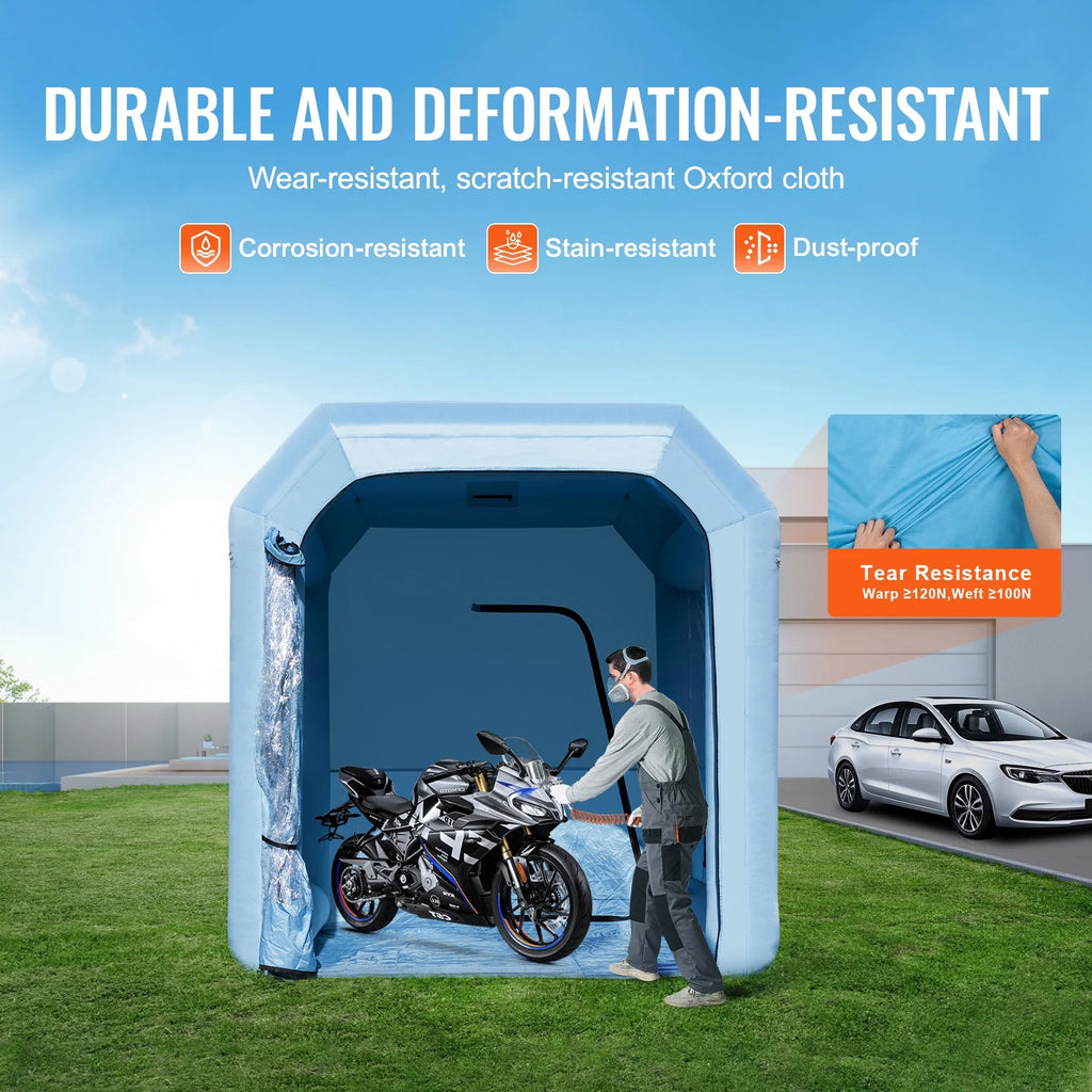KFFKFF Portable Spray Shelter, 9.8 x 8.2 x 8.2 ft, Includes 550W Blower & Filtration System, Ideal for Motorcycles, Bikes, & Small Furniture