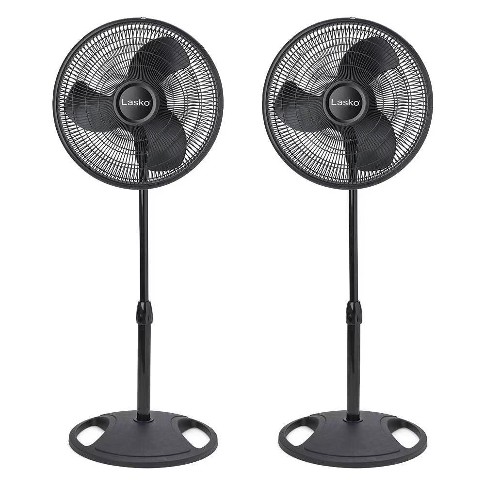 Lasko 16" Oscillating 3 Speed Adjustable Pedestal Stand Fan, Black (2 Pack)