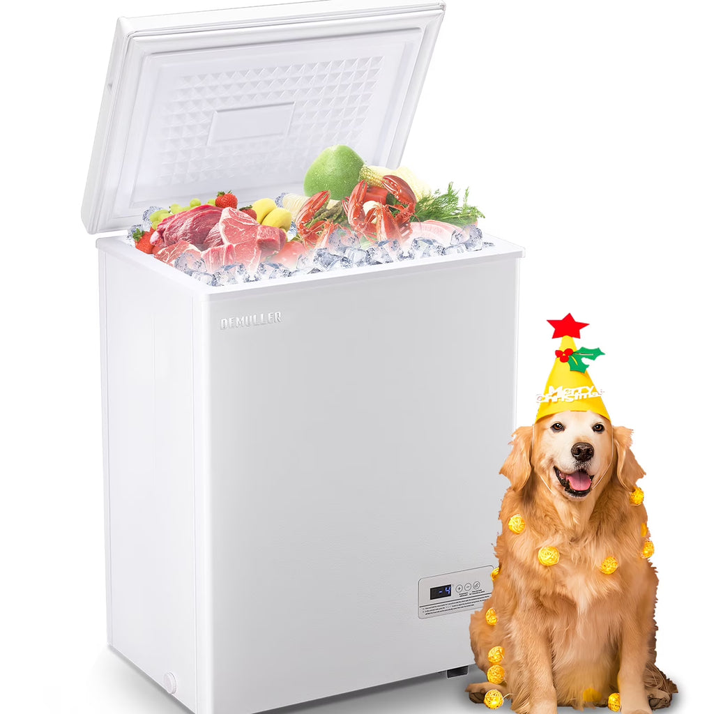DEMULLER Deep Chest Freezer with 2 Removable Baskets Compact Mini Deep Freezers Stay-Open Lid White