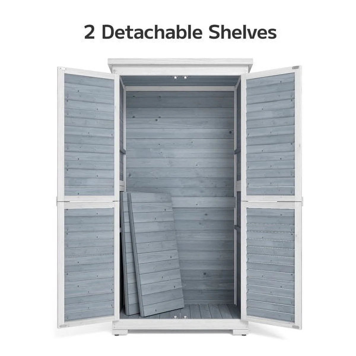 63.2" Outdoor Storage Cabinet, Lofka  Lockable Doors Garden shed with Adjustable Shelves| Asphalt Roof| Ventilate Shutter, Wood Shed with Large Storage Space, Waterproof Roof for Garden, Natural