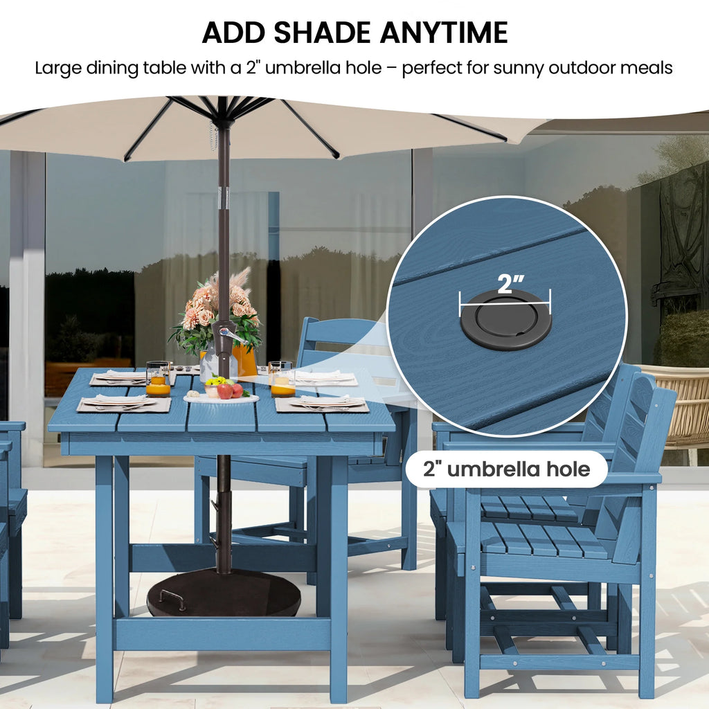 KINGYES 7-Piece Outdoor Dining Set, HDPE Patio Table and Chairs with Umbrella Hole, Gray