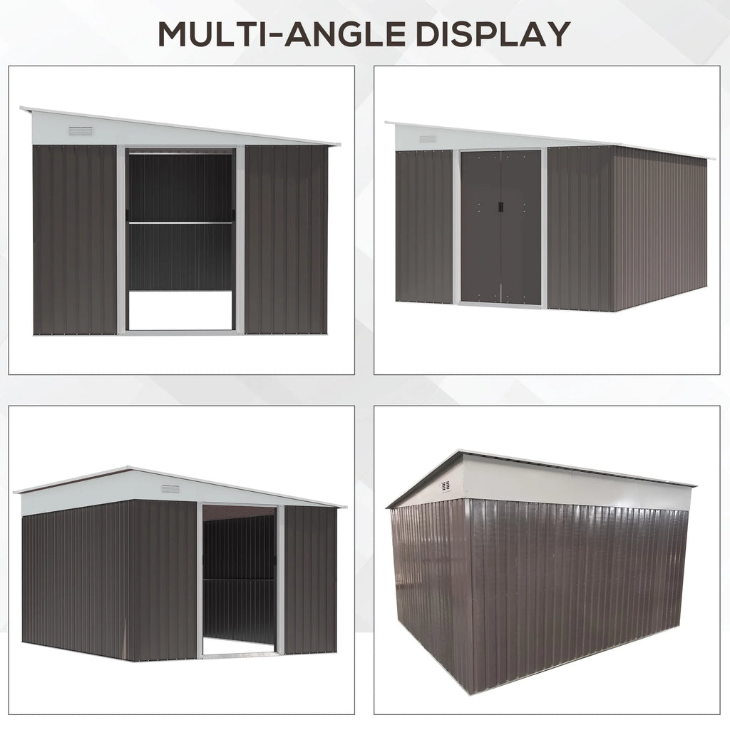 Outsunny 4.6' x 9' Metal Outdoor Storage Shed, Garden Utility Tool House with Double Lockable Doors for Backyard, Patio, Lawn, Garage, White