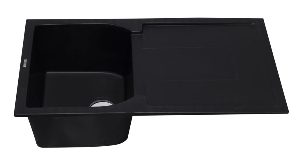ALFI brand AB1620DI-BLA Black 34" Single Bowl Granite Composite Kitchen Sink with Drainboard