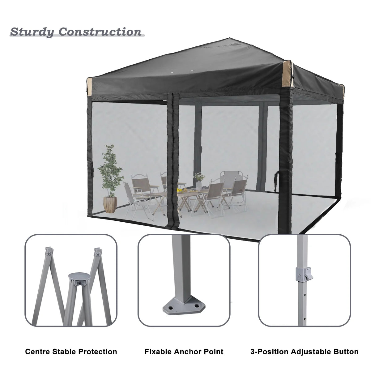 Aoodor 12'x12' Pop Up Canopy with Removable Mesh Sidewalls, Outdoor Portable Instant Shelter Tent-Black