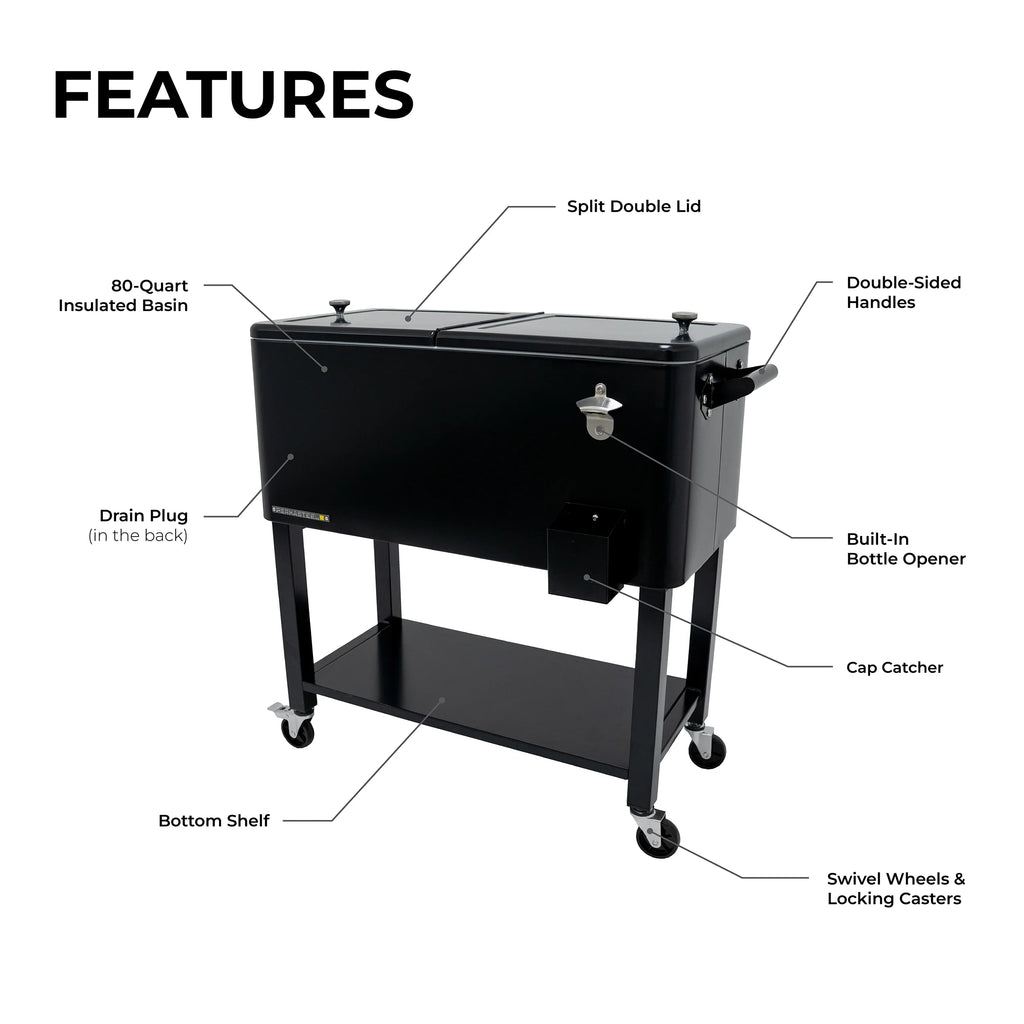 Permasteel 80-Qt Outdoor Steel Patio Cooler with Removable Basin, Rolling Cooler with Wheels, Teal Green