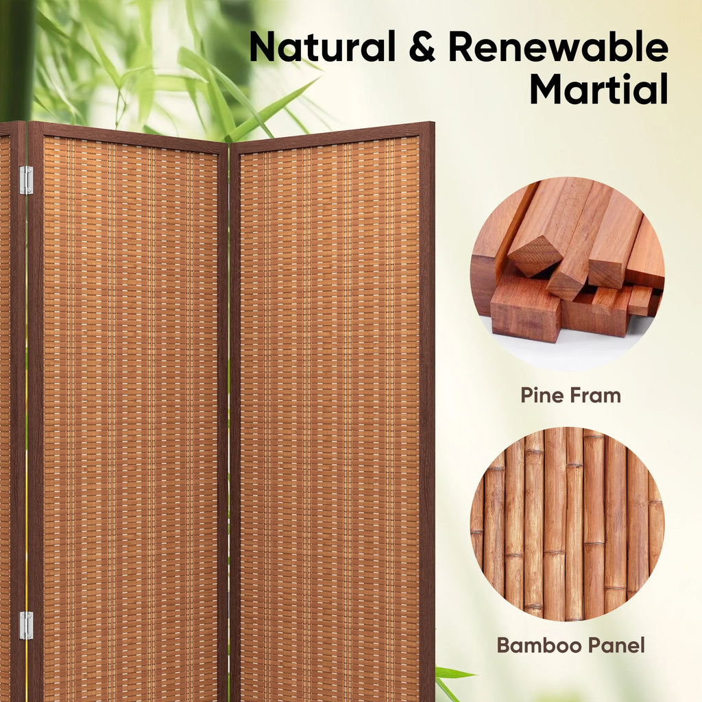 JOSTYLE 4-Panel Room Divider 6ft Tall Extra Wide Folding Privacy Screen with Diamond Double-Weave Divider for Room Separation Freestanding Red Brown
