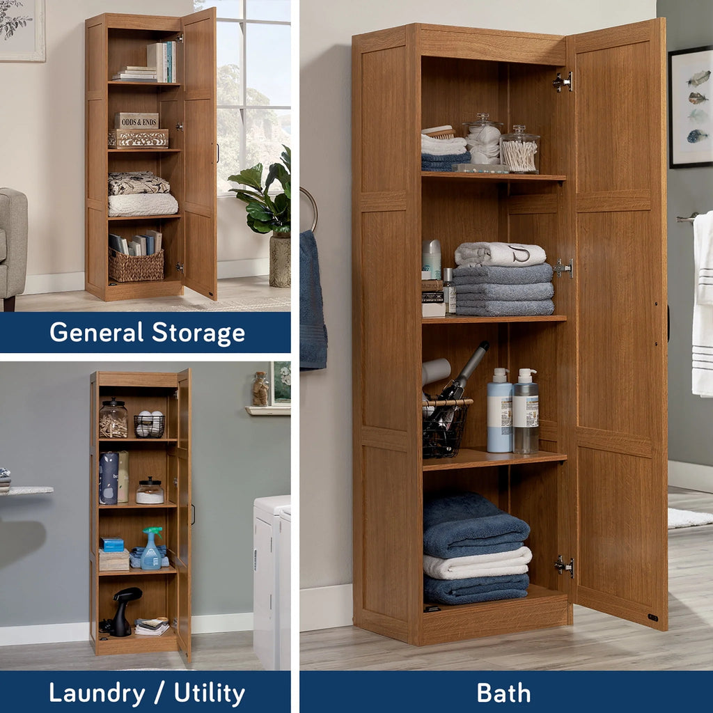 Sauder Storage Cabinet, Highland Oak Finish