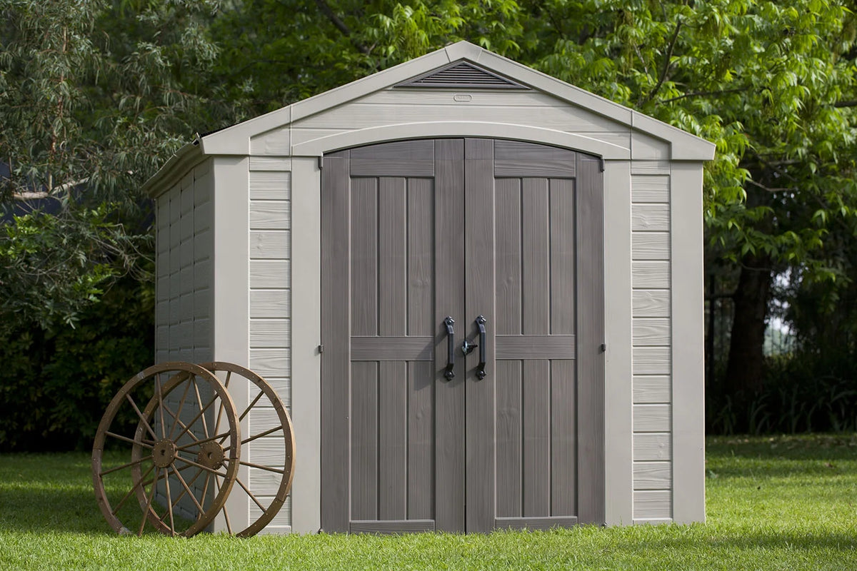 Keter Factor 8 x 11 Foot All Weather Resin Outdoor Storage Shed, Taupe