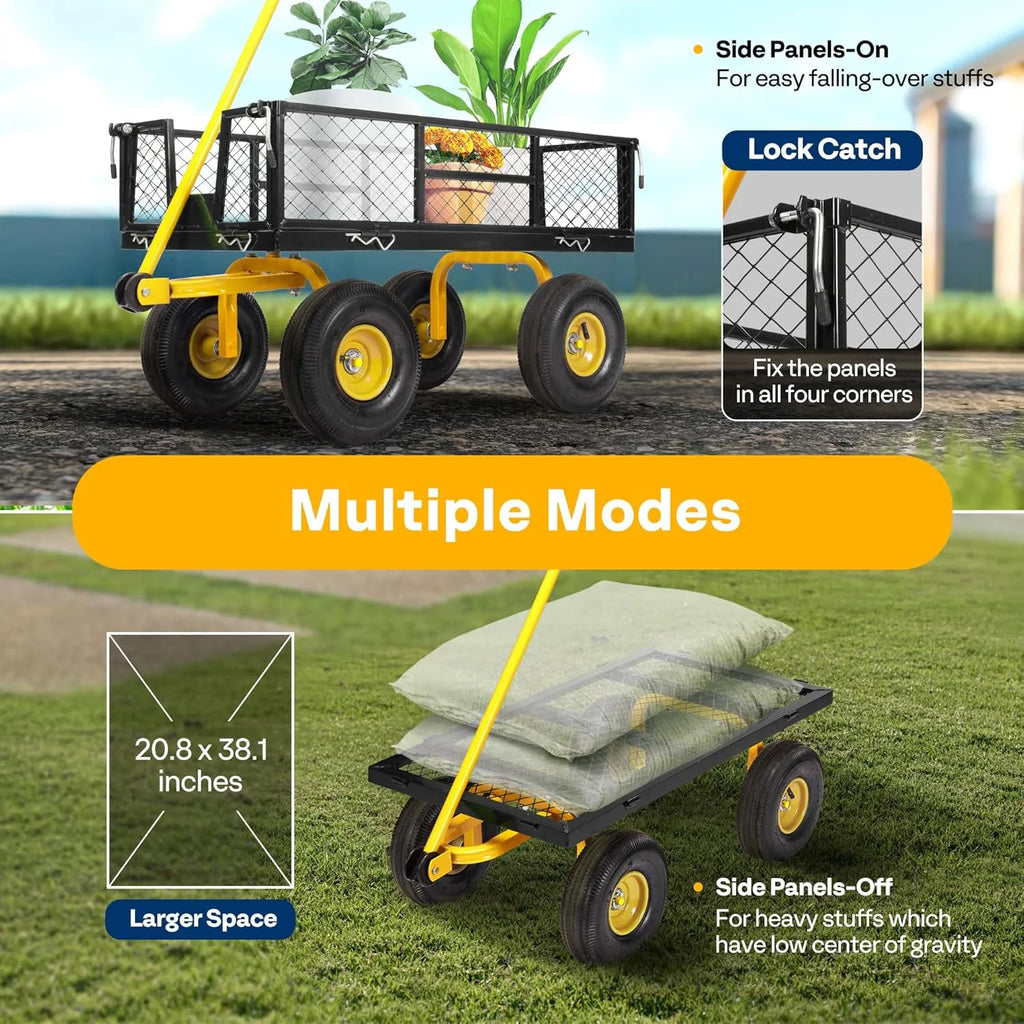 SPECSTAR Mesh Steel Garden Cart 880 lbs Capacity, 38" x 21" Folding Utility Wagon with 10 Inch Wheels