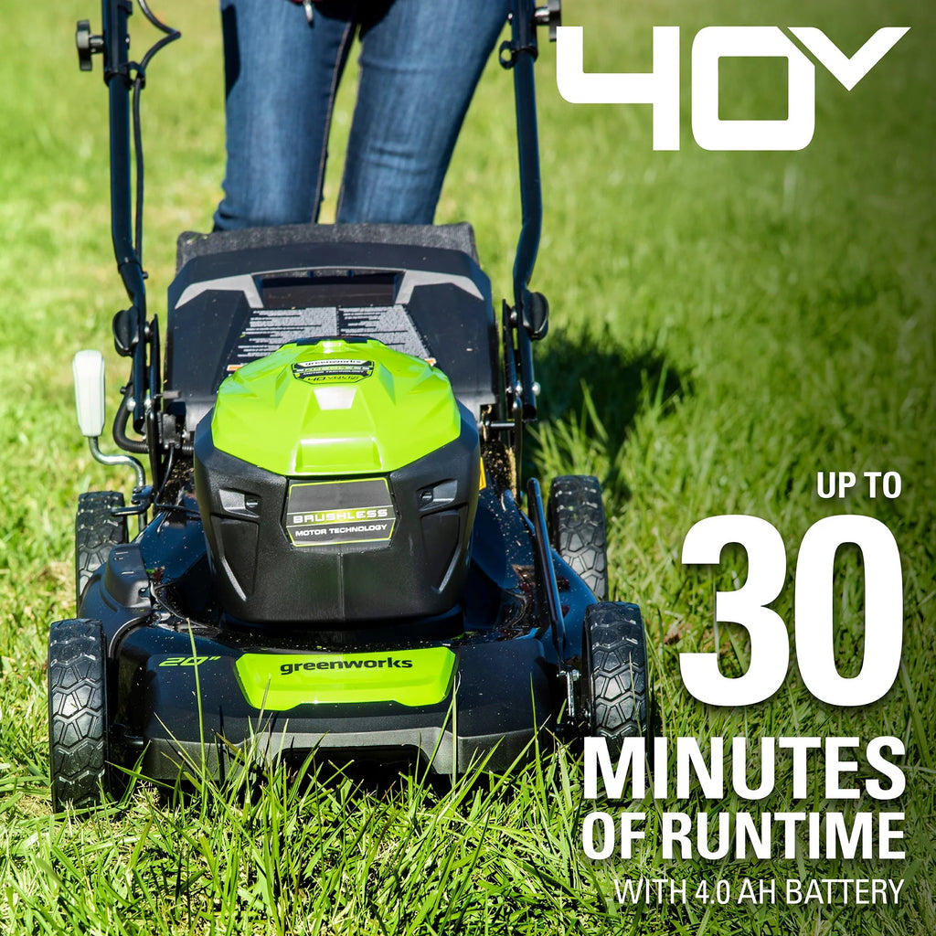 Greenworks 40V 20-inch Brushless Walk-Behind Push Lawn Mower W/40 Ah Battery and Quick Charger, 2516302