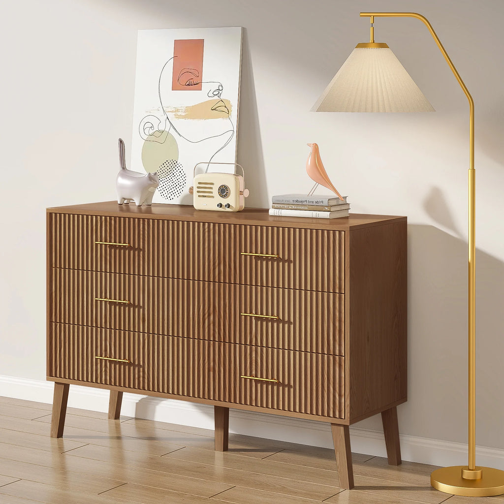 Fluted 6 Drawers Dresser, Wide Modern Chest of Drawers, 6 Drawer Double Dresser