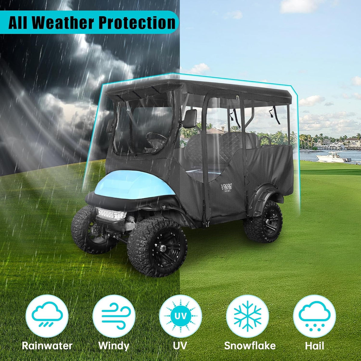 10L0L 4 Passenger Golf Cart Enclosure for Club Car Precedent Extended Roof 94.5",600D Waterproof Rain Cover, Black Golf Cart Accessories