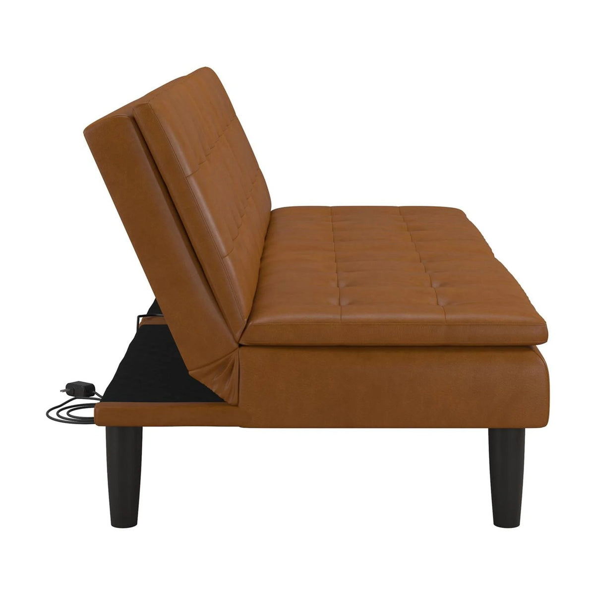 Mainstays Memory Foam 71.5" Futon with Cupholder and USB, Black Faux Leather