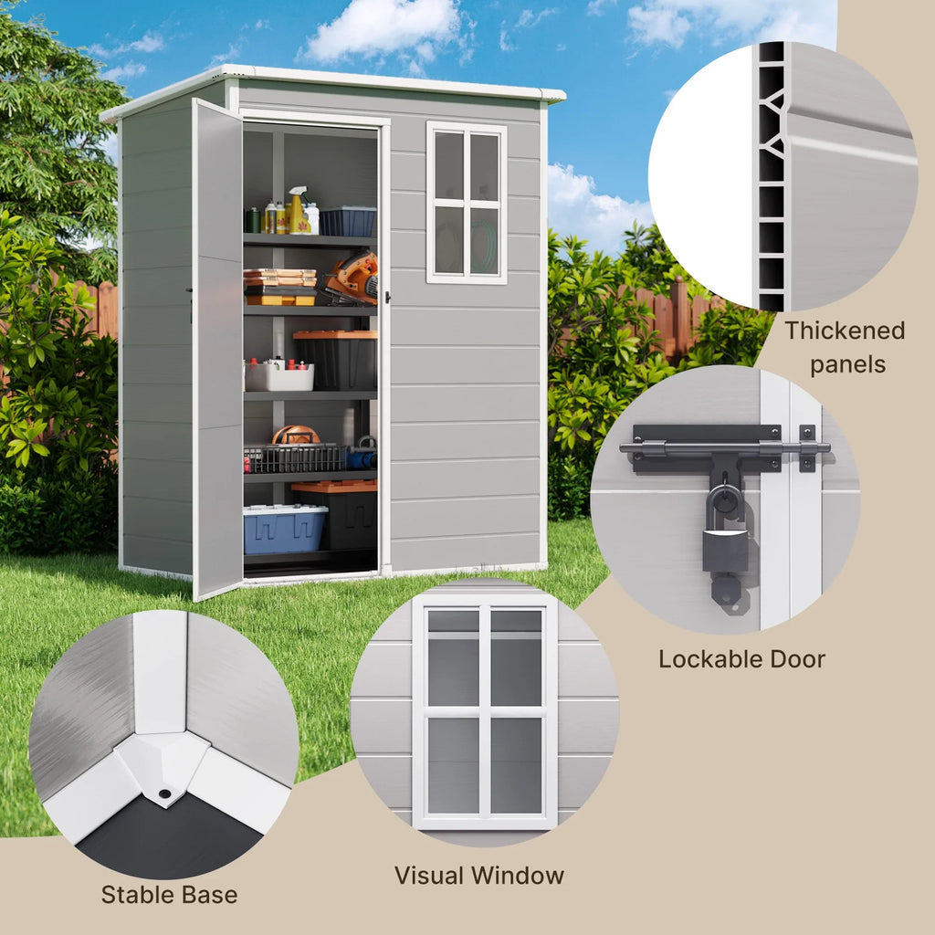 5' x 3' Outdoor Storage Shed, Lofka Resin Outdoor Storage Cabinet with Double Lockable Doors, Waterproof Tool Shed, Gray