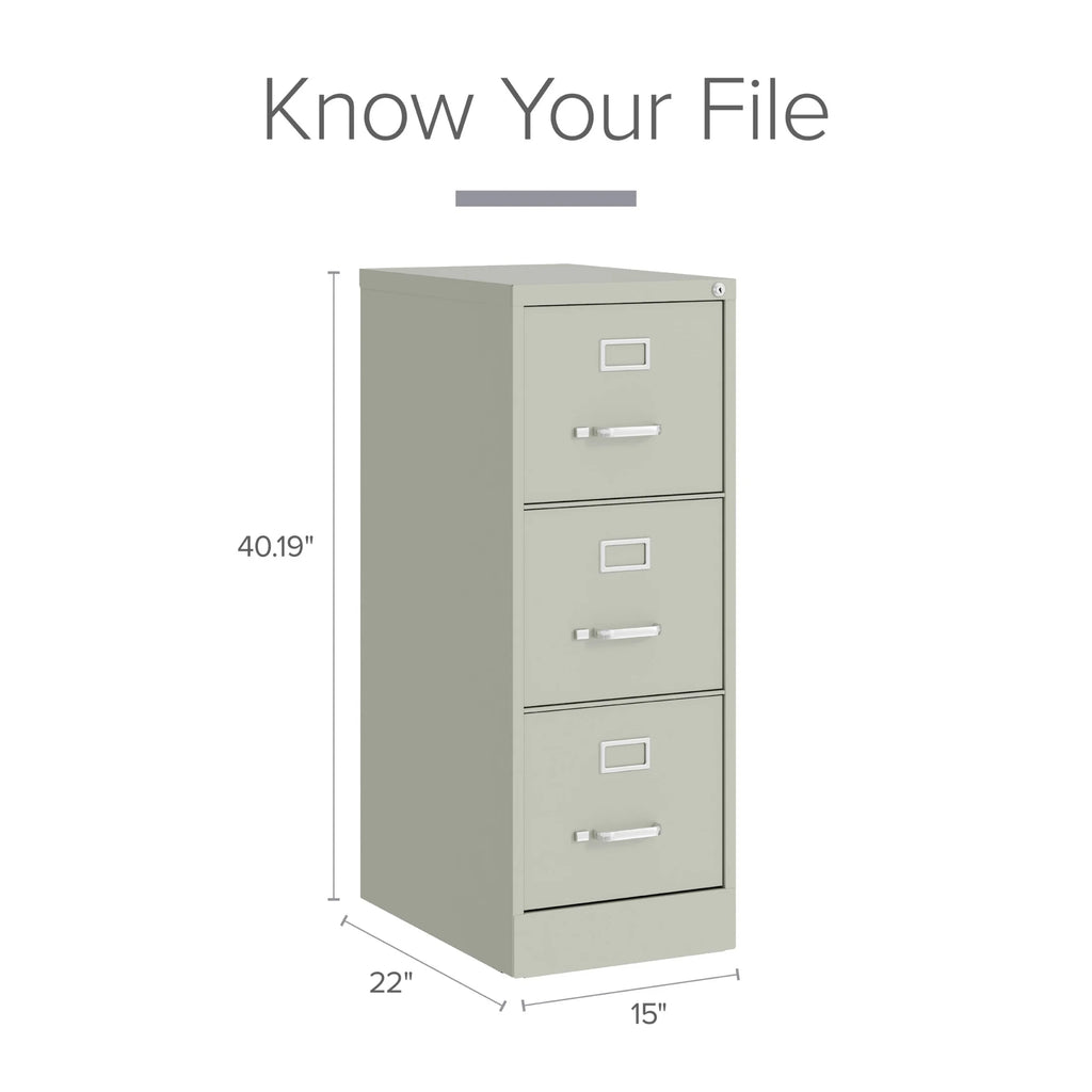 Hirsh 22" Deep 3 Drawer Letter Width Vertical File Cabinet, Commercial Grade, Gray