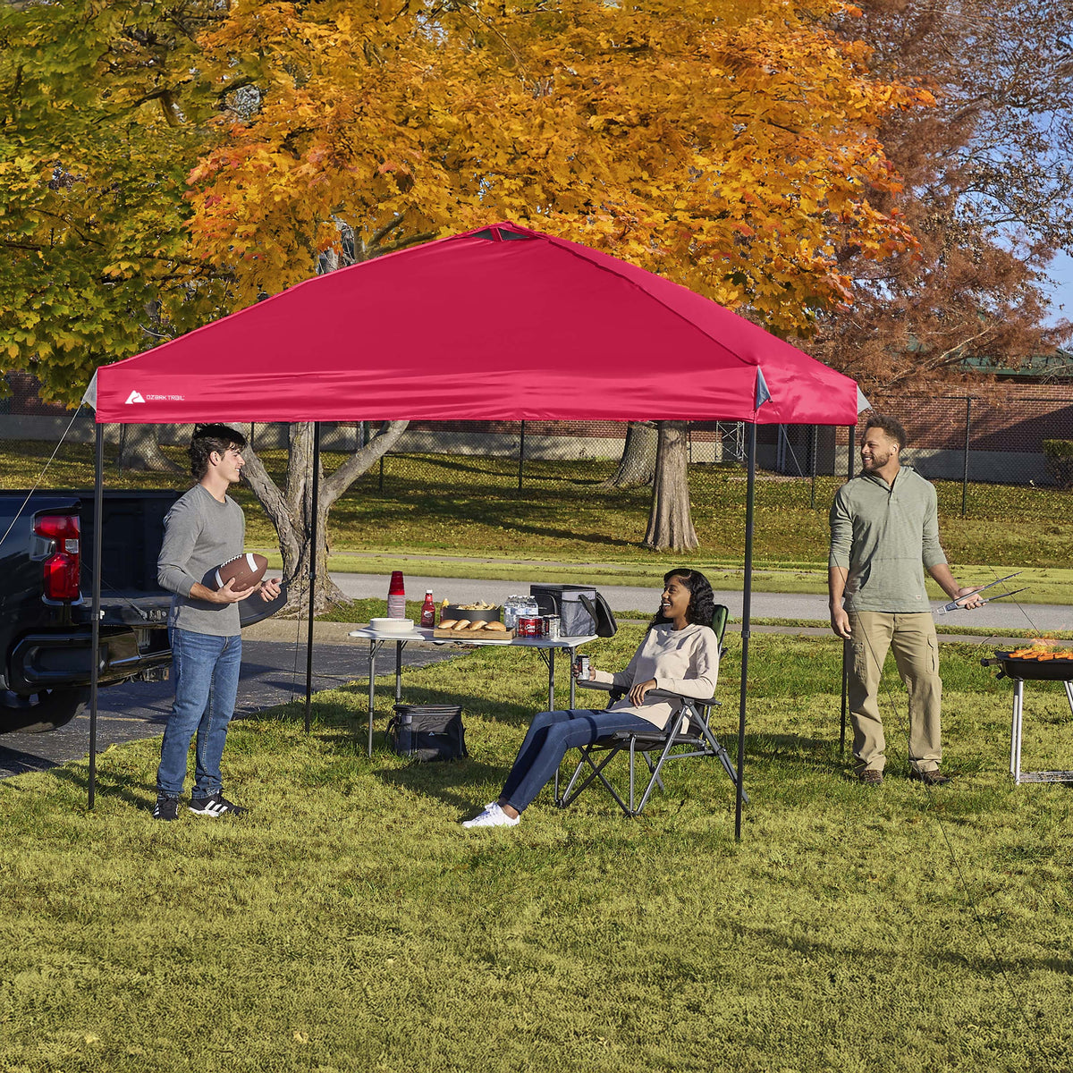 Ozark Trail 10x10 Instant Pop Up Canopy Tent with Simple Push Setup – Straight Leg Pop-Up Tent for Tailgating, Camping & Events, White