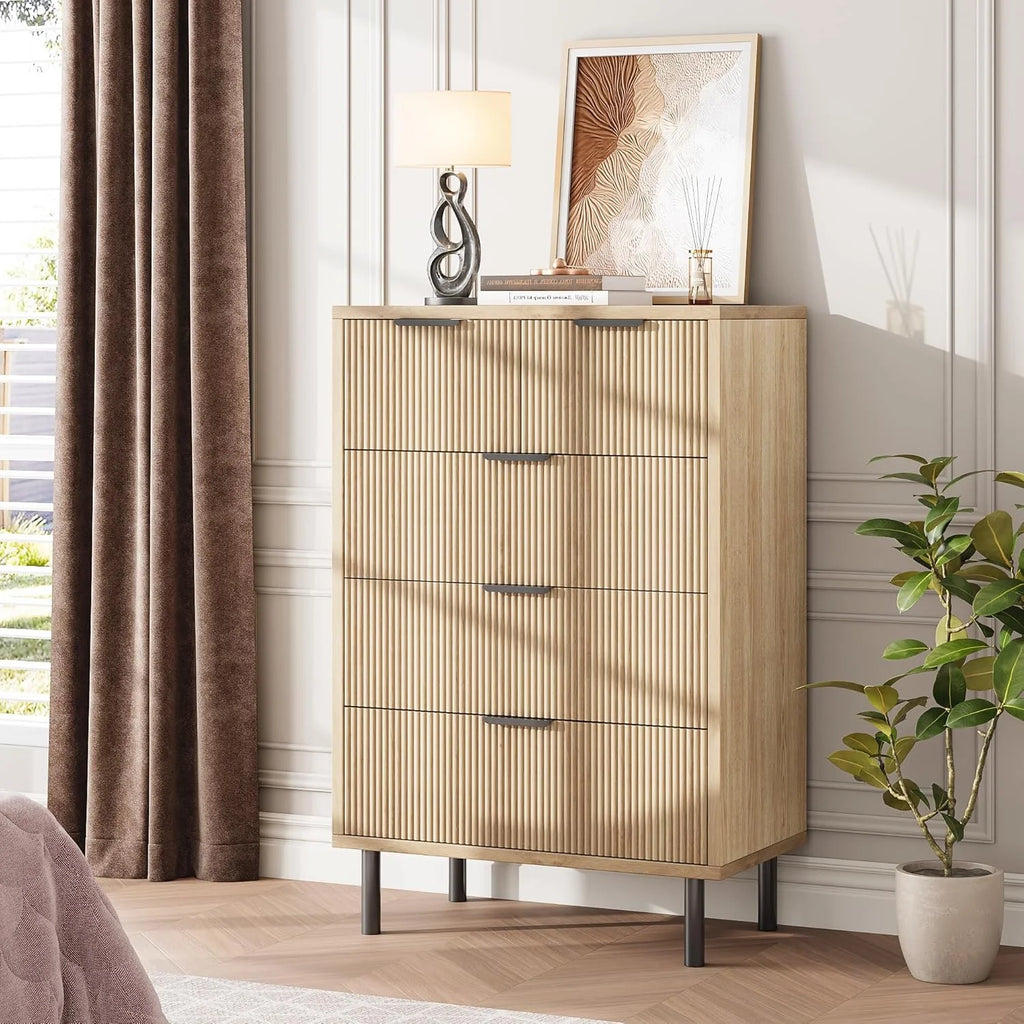 GAOMON 5 Drawer Dresser for Bedroom, Modern Wood Chest of Drawers with Wide Drawers, Closet Dresser Organizer with Anti-Tipping Device and Metal Legs for Hallway Entryway,Natural
