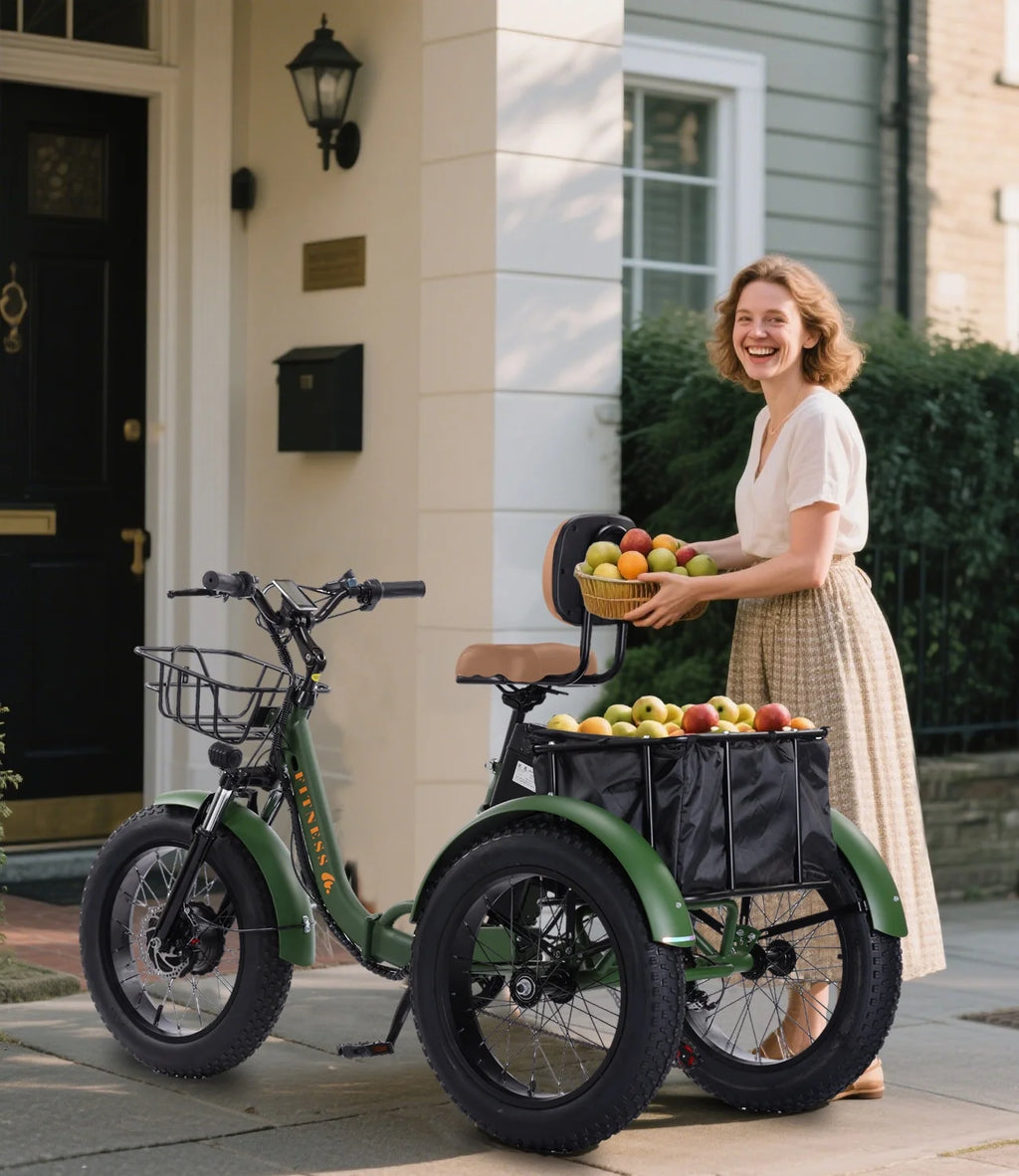 YEBEI Electric Tricycle for Adults Folding E-Trike Motorized Tricycle Electric 3 Wheels Trike Powerful 500W Motor Electric Tricycle 48V15AH Lithium Battery Max 20MPH 20*4.0�� Fat Tire Orange