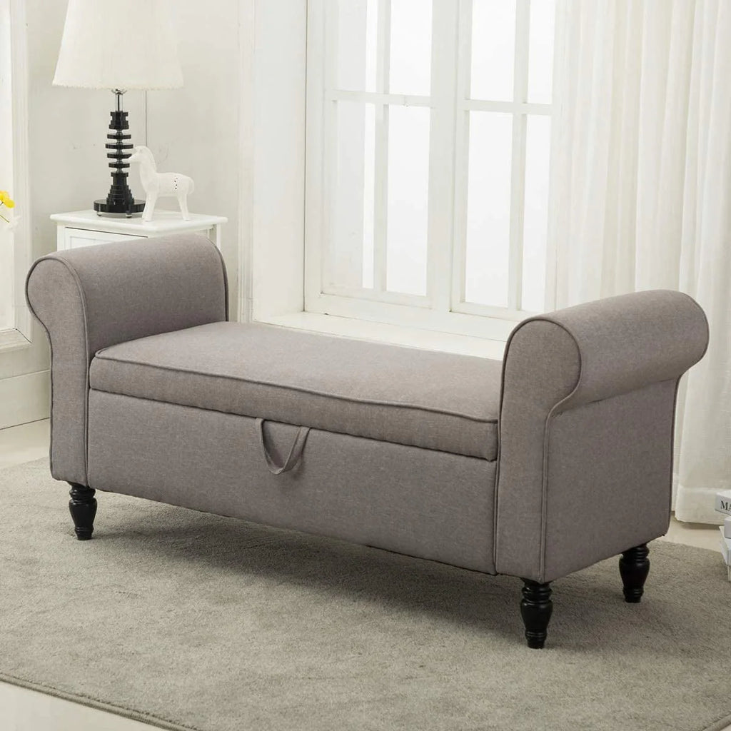 Andeworld Storage Bench with Arms Upholstered Bench Settee for Bedroom Living Room Gray