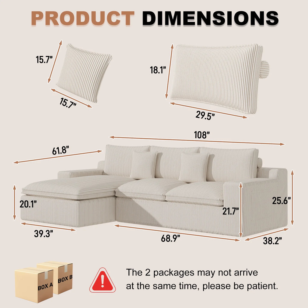 108�� Modular Sectional Sofa, Cloud Sectional Couch with Deep Seat, Modern Modular L-Shape Sofa Couch with Chaise,Upholstered Couches for Living Room Bedroom